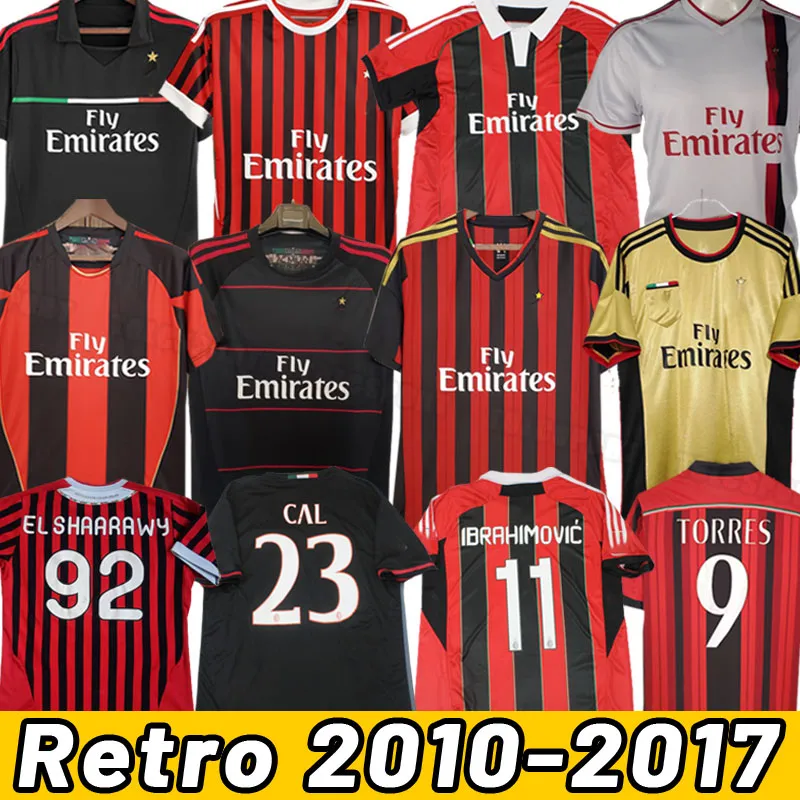 Maillots de football rétro 10 11 12 13 14 15 16 17 2010 2011 2012 2013 Kaka Baggio Maldini VAN BASTEN Pirlo Inzaghi Beckham Gullit Shevchenko Chemise vintage Kit classique MiLaN