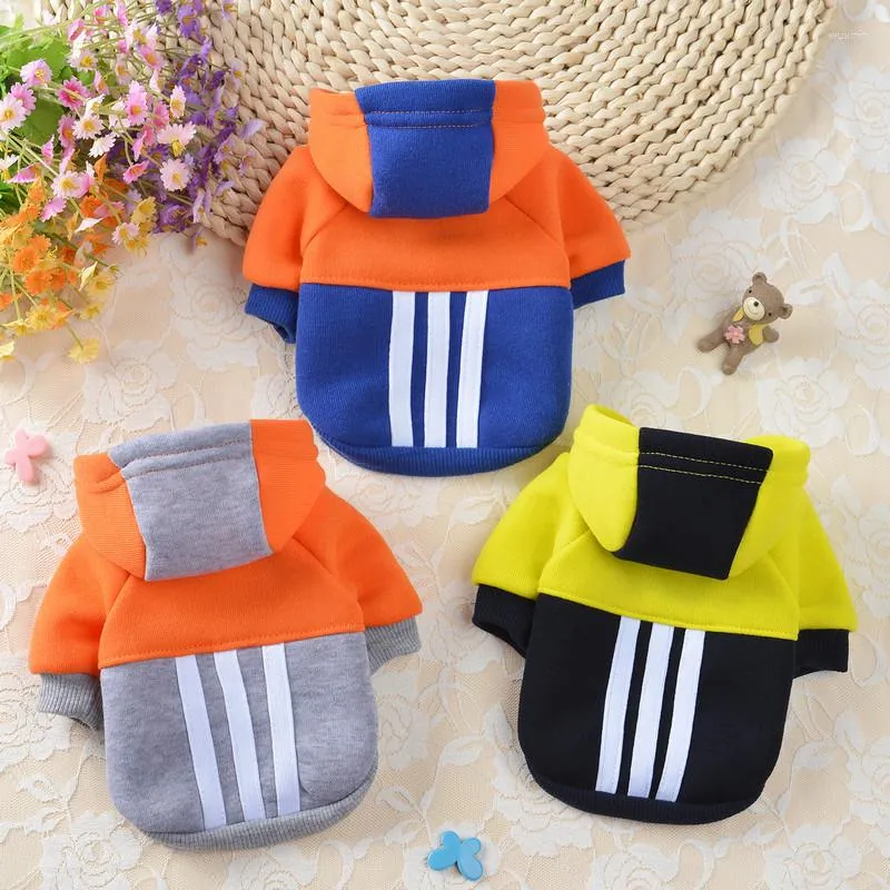 Köpek Giyim Hoodies Pet Giyim Sonbahar ve Kış Sıcak Küçük Moda Polar Kapşonlu Kontrast Renkli Sökümler