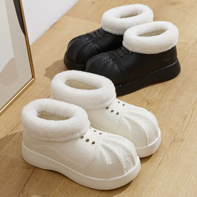 Pantoufles femmes en peluche chaussures de maison Eva plate-forme supérieure enveloppement complet imperméable coton Couple chaud intérieur bottes de neige 230921