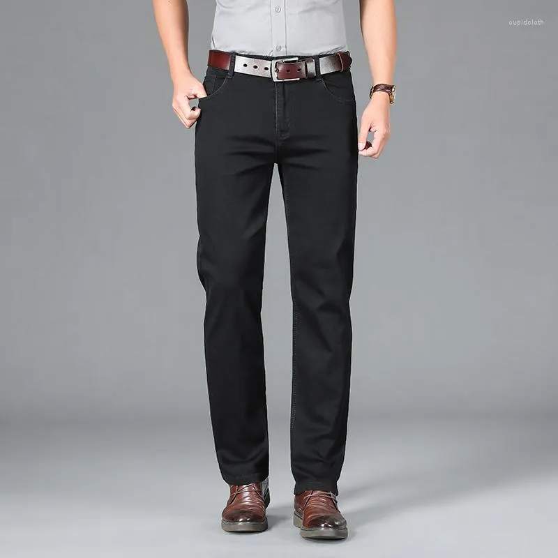 Men's Jeans Spring Summer Men Regular Fit Stretch Plain Black Thin Classic Business Casual Cotton Denim Pants Male Brand Trousers