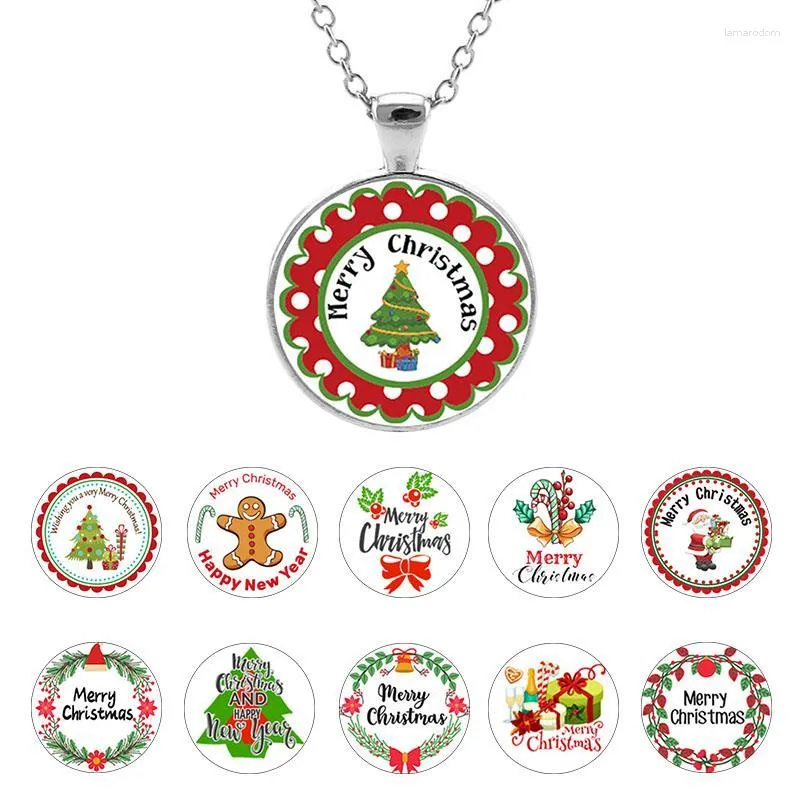 Pendentif Colliers Joyeux Noël Elk Petit Bonhomme de neige Cabochon Lien Chaîne Collier Fond Plat Accessoires YSD67