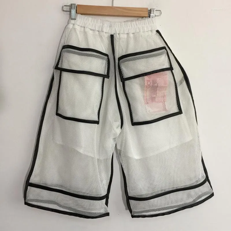 Men's Shorts Mesh Hollow See-through Niche Design Casual Original High Quality Pants Trendy Elegant 2023 Summer Street Wear