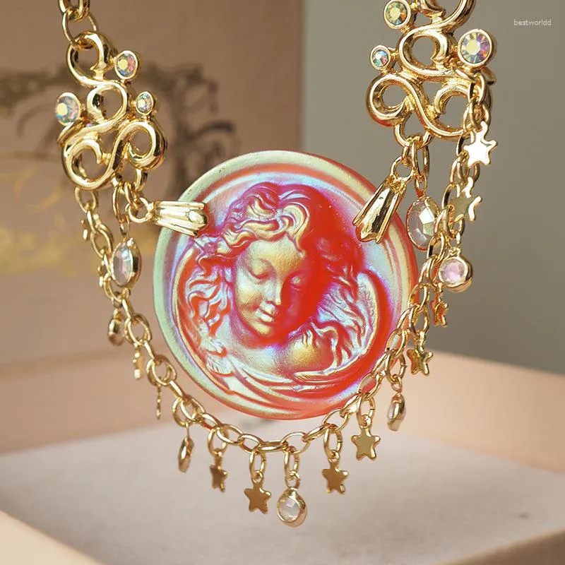 Kedjor Soving Angel droppar stjärnor Tassel Necklace Retro Western Antique Jewelry