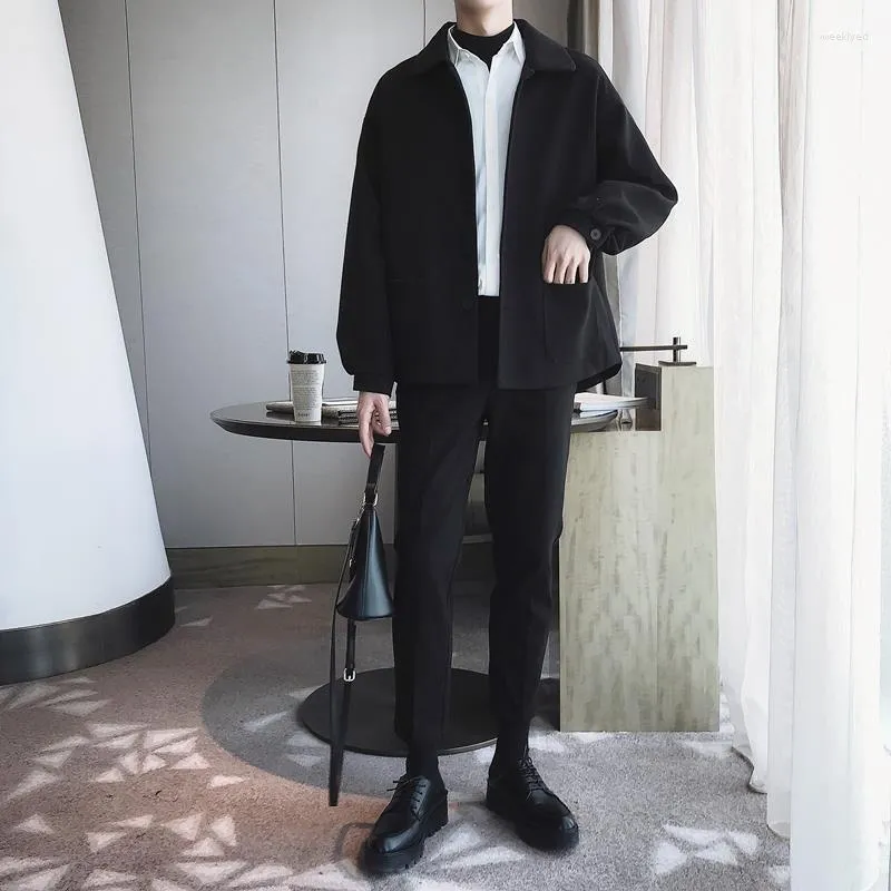 Мужские костюмы 2024, мужской костюм в британском стиле, красивый тонкий костюм из трех предметов, корейская версия, трендовое свободное пальто, мужское пальто