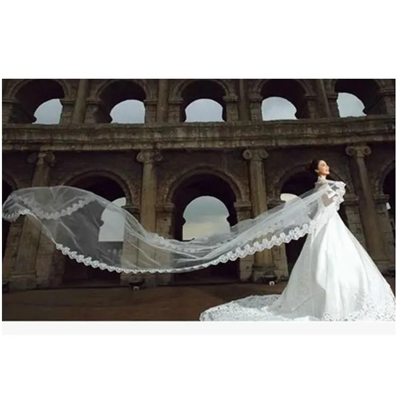 Bridal Veils Cathedral 5m 16.4ft Long Lace Edge Accessories Mariage Bride Welon Veil Drop Delivery Party Events Dhouj