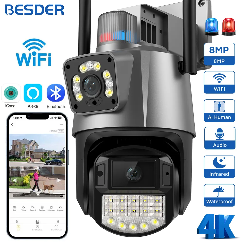 Kamery IP Besder 8MP Ptz WiFi kamera z podwójnym ekranem noktowi widzenie na zewnątrz 4MP Securveillance ICSEE App 230922