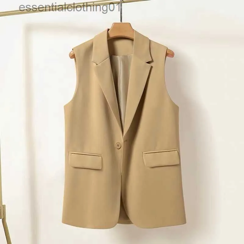 Women's Vests #5129 Black Beige Khaki Vest Coat Women Single Buttons Outerwear Waistcoat Female Blazer Sleeveless Jacket Slim Spring Autumn L230922