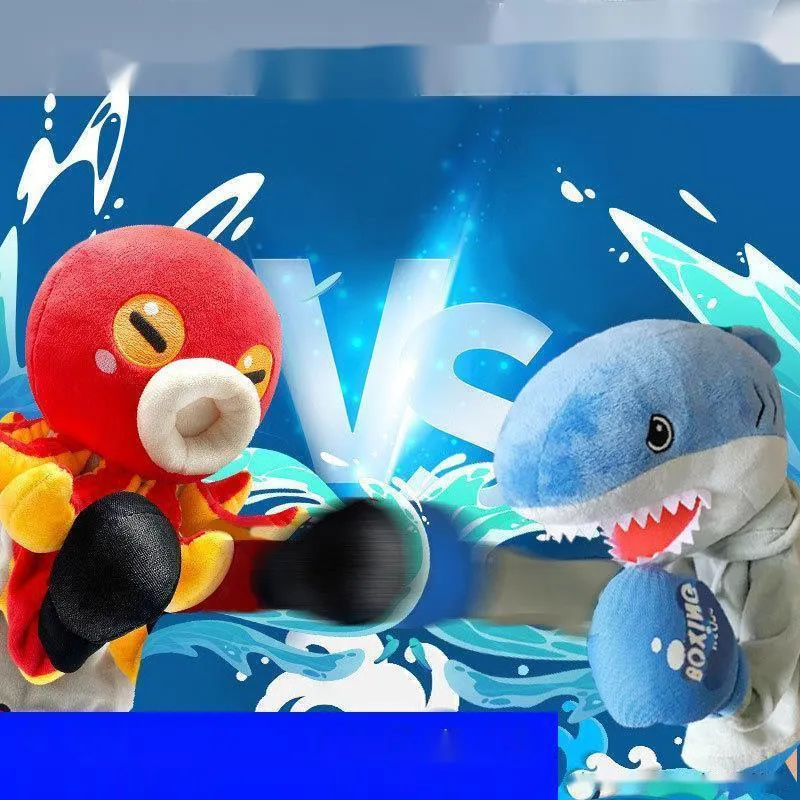 Poupées en peluche Boxe Duel Sparring poupée requin singe jouet électrique jeu Parent-enfant poupée en peluche accessoires interactifs cadeaux d'anniversaire pour enfant 230922