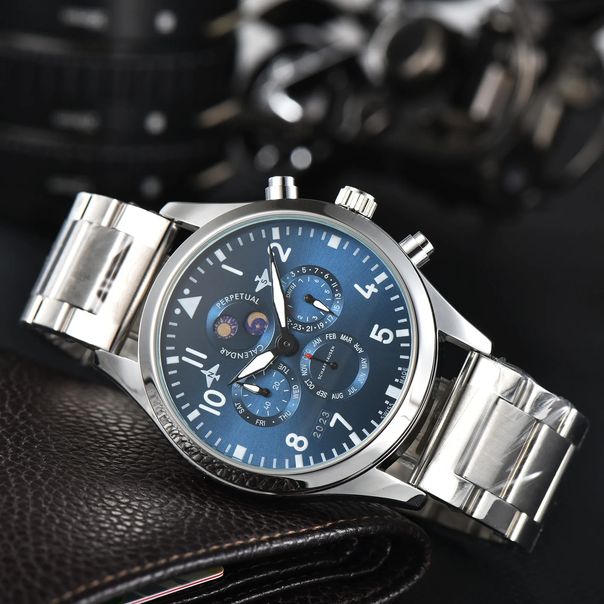 2023 Top Marque IWX Grand Pilot Series Calendrier Perpétuel Montre Pour Hommes De Luxe Multifonctionnel Chronographe Automatique Designer Mouvement Montres À Quartz De Haute Qualité