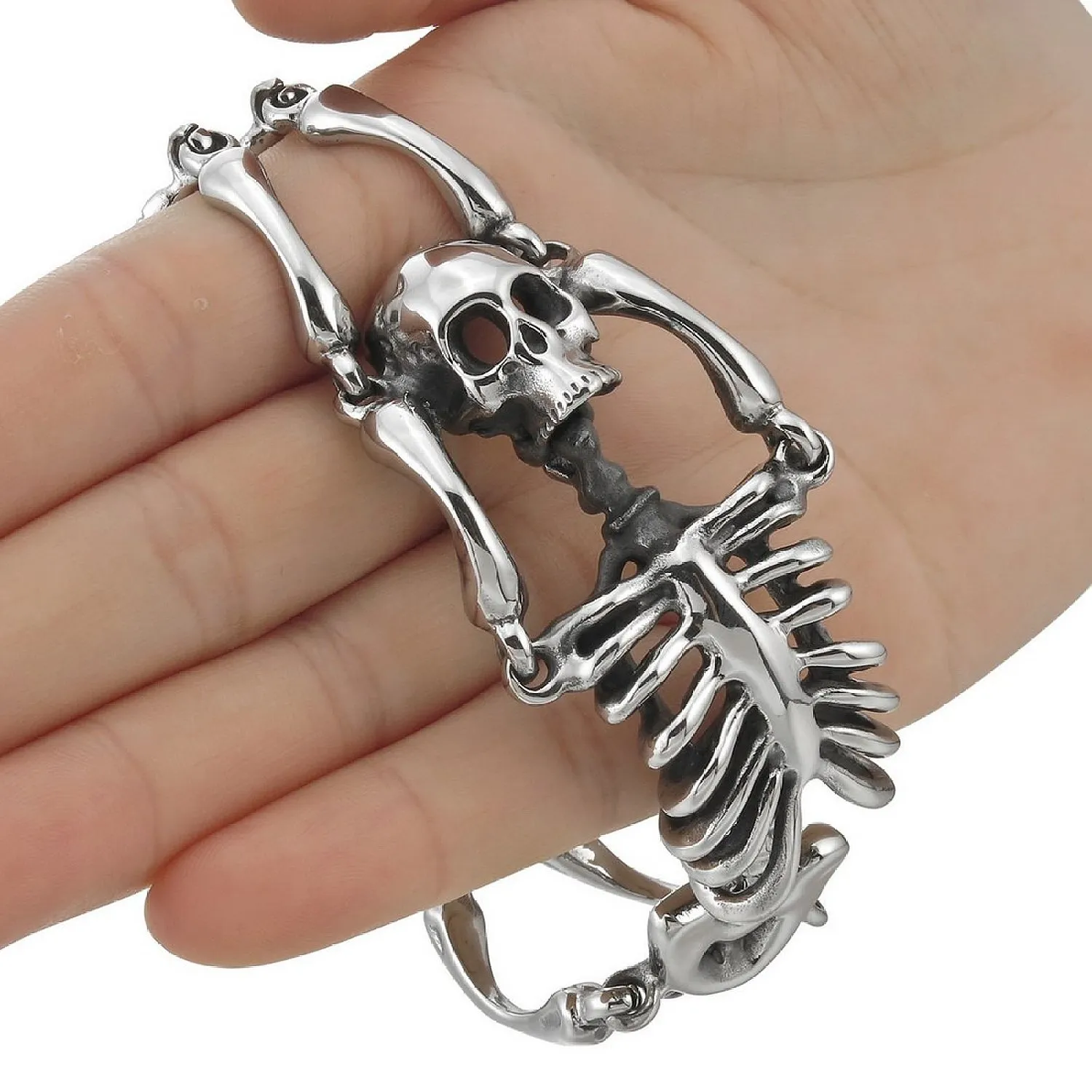 Stainless Steel Dino Skeleton Bangle: Heavy Mens Metal Stainless Steel Dino Skeleton Bangle: Heavy Mens Metal