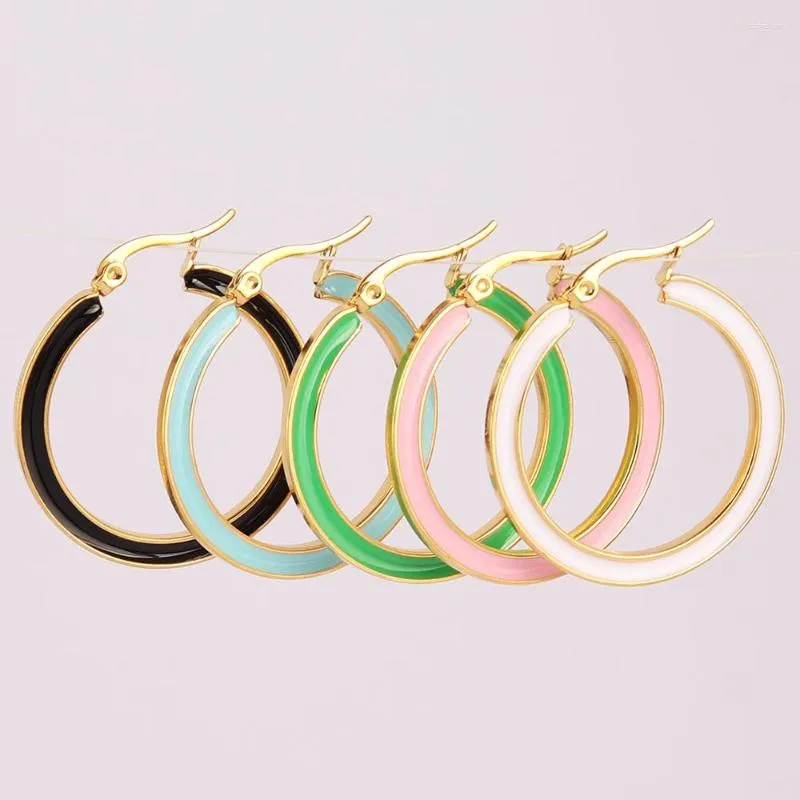 Hoop Earrings 316L Stainless Steel Earring Dripping Oil Round For Women Color Colorful Circular Jewelry Gift Wholesale