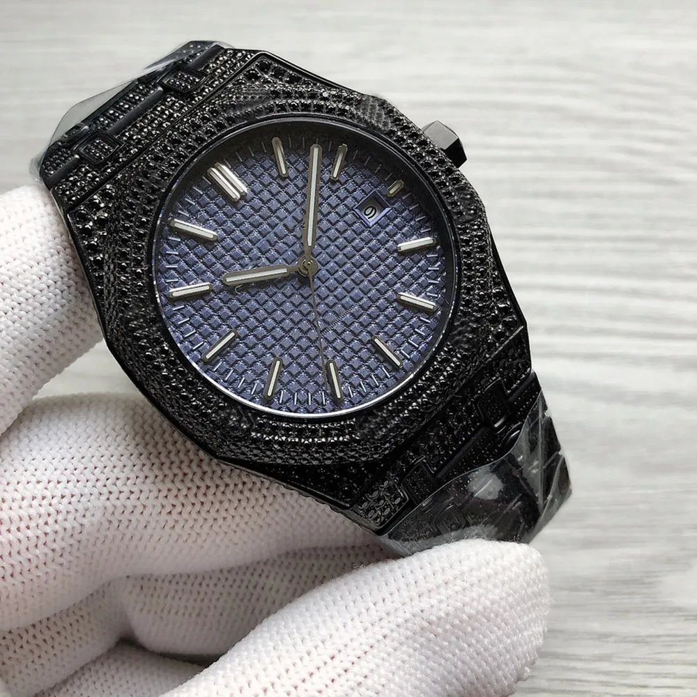 Orologio con diamanti fatto a mano Orologi meccanici automatici da uomo Orologio da polso da uomo d'affari nero con zaffiro da 41 mm Montre de Luxe