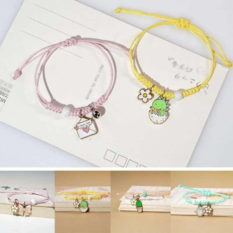 Pulseras con dijes trenzados Tamaño ajustable Pulsera de animales de dibujos animados Hilo hecho a mano Amistad tejida a mano