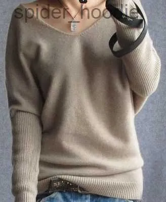 Kvinnors tröjor Nya tröjor Autumn Winter Cashmere tröja för kvinnor Fashion Sexig V-ringad tröja Löst ulltröja Batwing Sleeve Plus Size S-4XL Pullover L230922