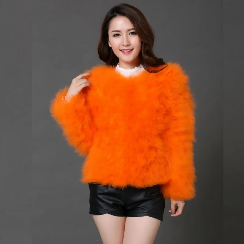 Women s Fur Faux 13 colors fashion sexy Ostrich wool turkey fur women coat gray feather short jacket winter festival long sleeve XS 8XL 9XL10XL 230922