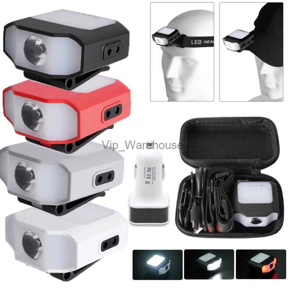 Head lamps LED COB Headlamp Smart Sensor Cap Clip Light 6 Modes Outdoor Head Lamp Portable Type-C Charging Waterproof for Emergency HKD230922