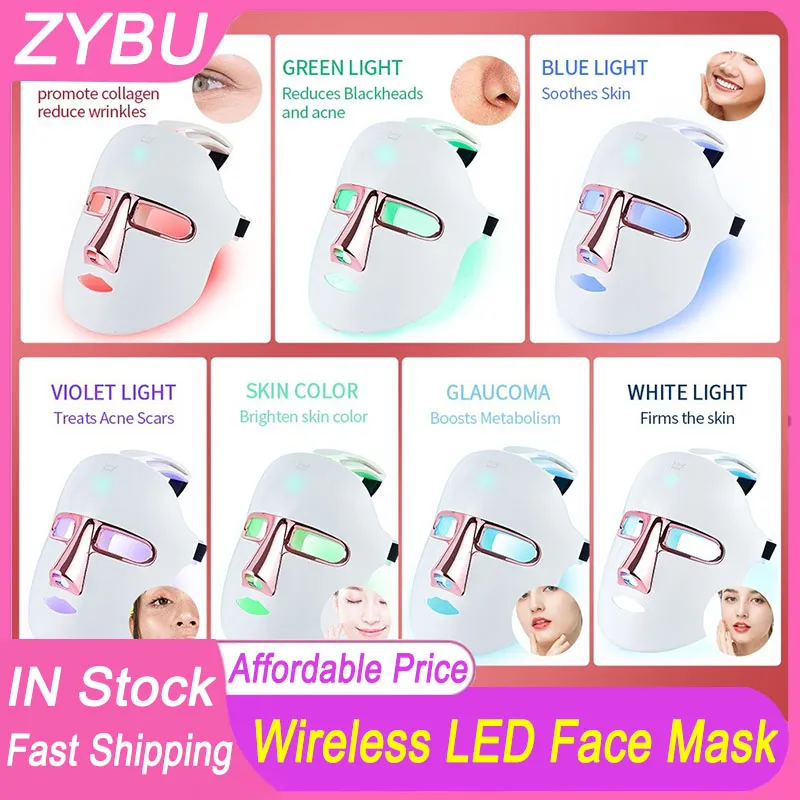 Kabellose LED-Maske, Rotlichttherapie, Gesichts-Gesichtsmaske, Gerät, 7 Farben, Maske für Schönheit, PDT, Phototherapie, Anti-Aging-Akne-Behandlung, Hautverjüngung, Gesichtsaufhellung