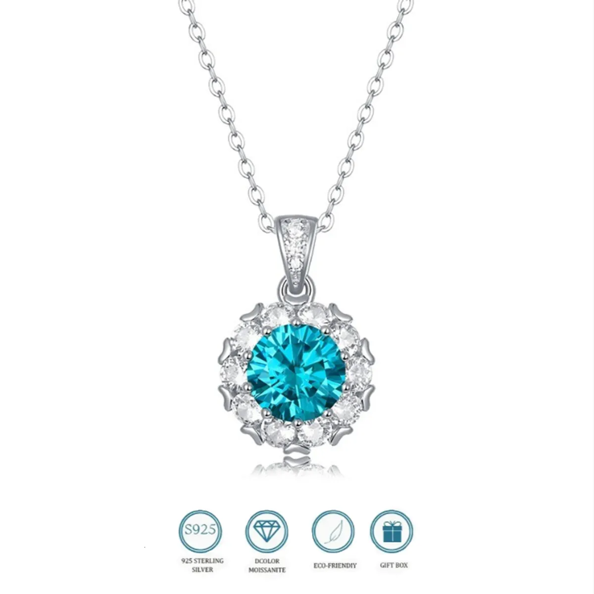 Pendentif Colliers Blue Diamond 9mm 3CT Collier pour femme 925 Silver Femmes Chaînes Party Bridal Fine Bijoux 230922