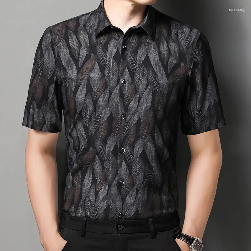 Мужские повседневные рубашки BROWON, брендовые мужские 2023, летняя эластичная рубашка из бамбукового волокна, мужская ретро-модная рубашка с коротким рукавом и отложным воротником