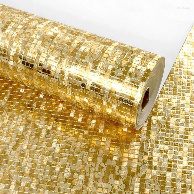 Sfondi Rulli autoadesivi per carta da parati a mosaico per la decorazione della parete Glitter che riflettono la luce Adesivi in carta scozzese in lamina d'oro KTV