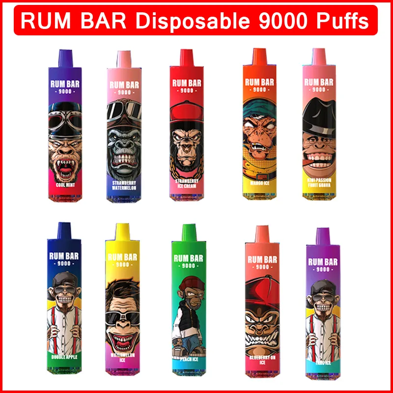 Authentic QST RUM BAR 9000 Puffs Disposable E Cigarettes Vape Pen 13Ml Pre-Filled Mesh Coil Pods Cartridge 600mAh Rechargeable Battery Vaporizer 9000 Puff