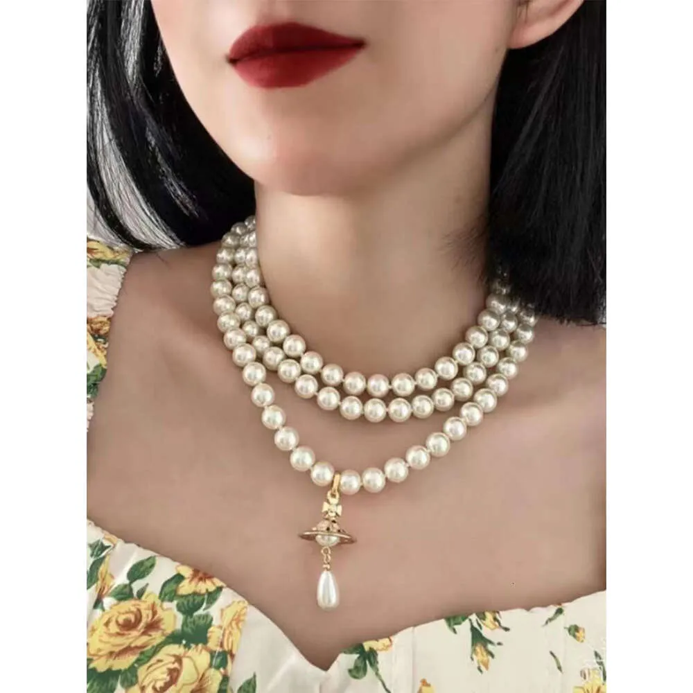 Empress Dowager Nana's Same Pearl Necklace 3D UFO Planet Pendant and Elegant Multi Layered Neckchain Female