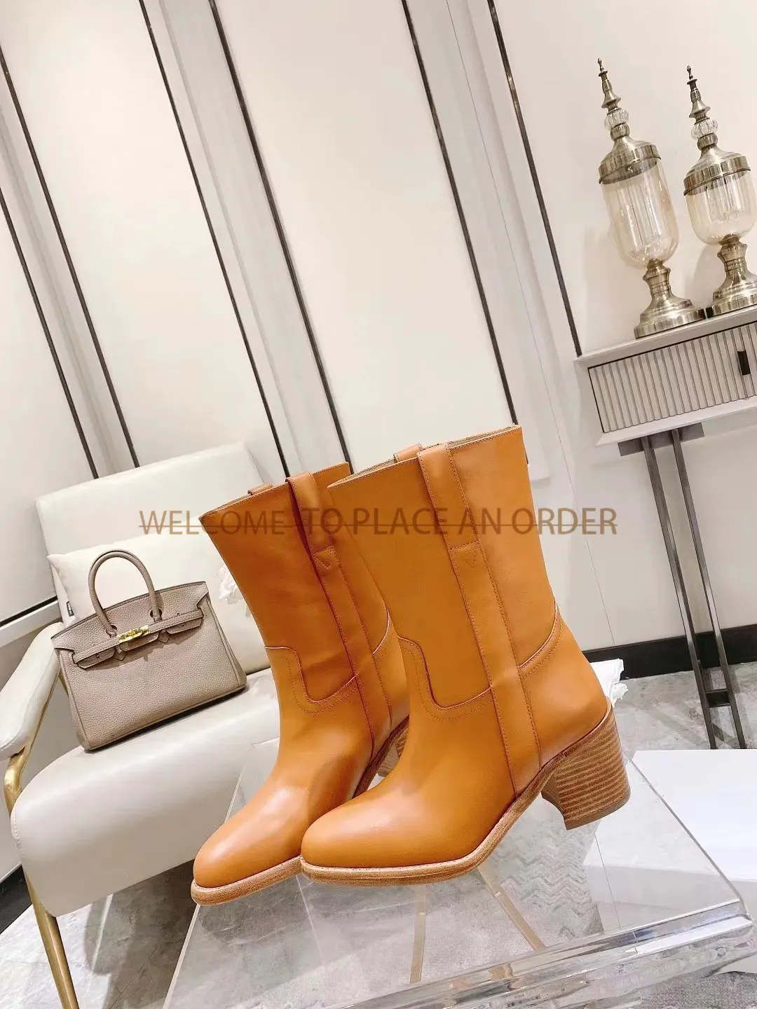 Designer Boots Autumn Winter Leather Boots Brand Women Solid Color Thick Heel Fashion High Quality Boots Motorcycle Riding Women 35-40