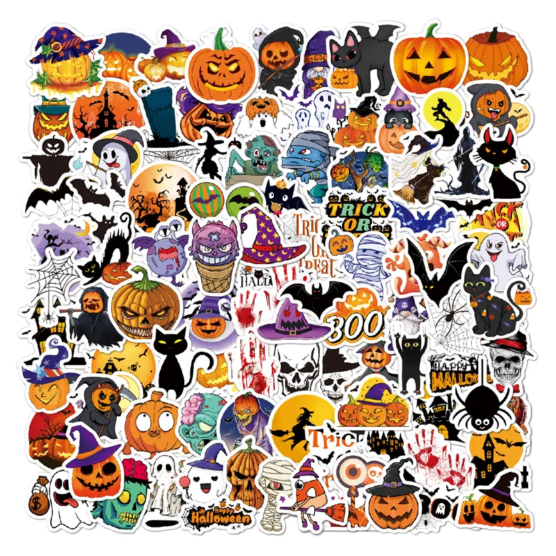 Adesivi di Halloween per bambini 2023 50 fogli 100 Cartoon Graffiti Decorazione Skateboard Bagagli Adesivi zucca