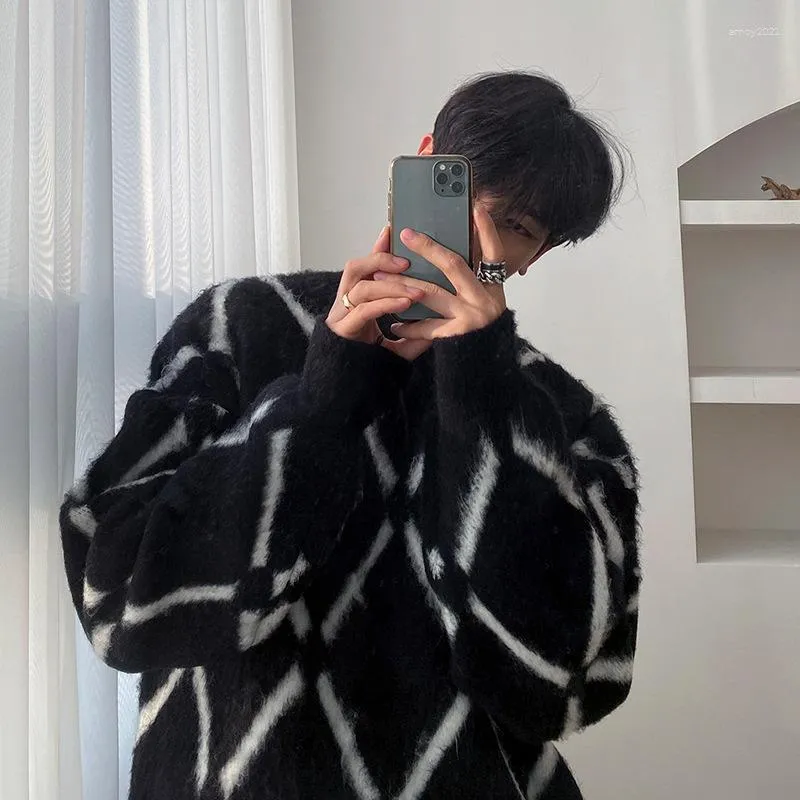 Herensweaters Pluche geruite trui Bovenkleding Koreaanse stijl Trendy los verdikt warm paar Pullover Niche Sweatshirt