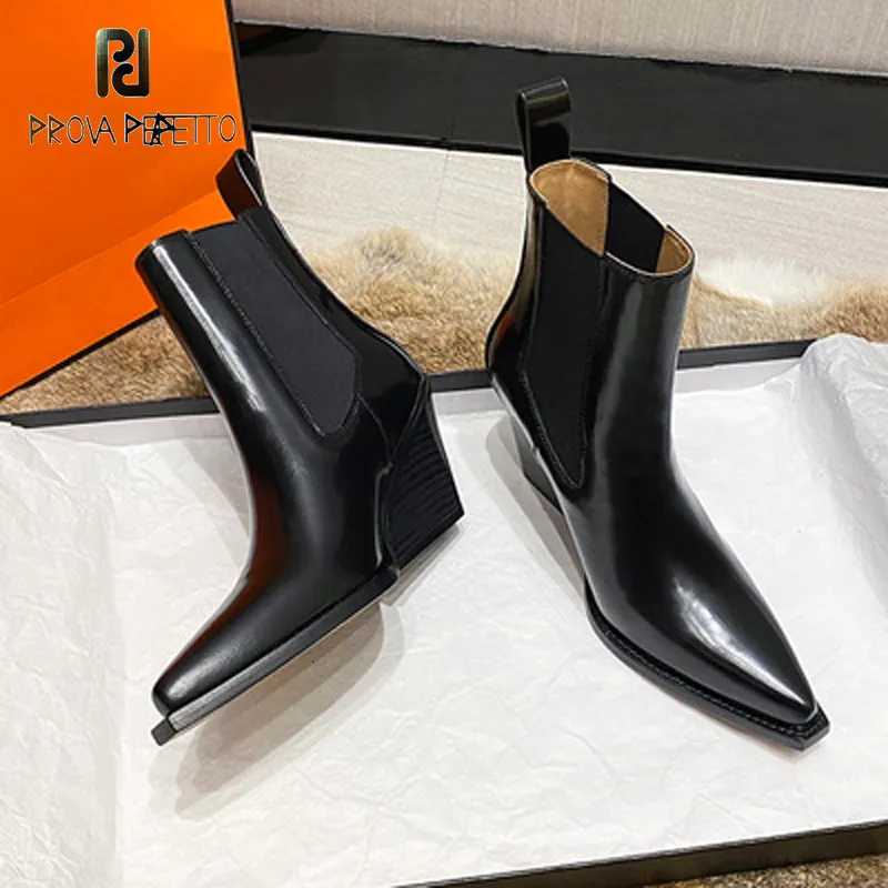 Boots Pointed Wedge with Leather Stitching Short Boots Women's Thick-soled Mid-heel Elastic Mouth Fashion All-match Chelsea Boots 230922