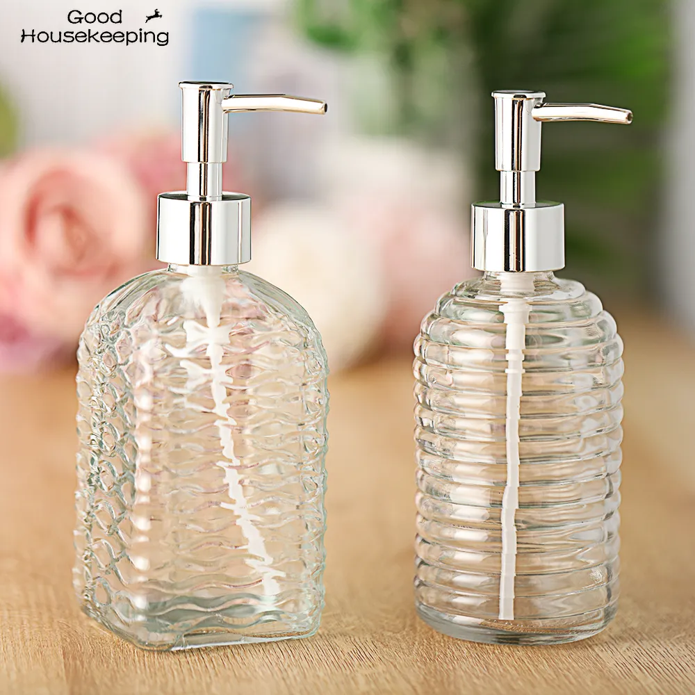Glass Bathroom Soap Dispenser Vintage Silver Liquid Soap Dispenser 450ml 15.2 Fl Oz For Kitchen ...