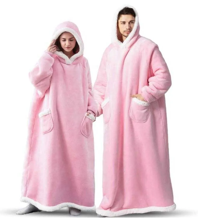 2023 Nero Super Lunga Coperta Di Flanella Con Maniche Felpe Invernali Felpa  Donna Uomo Pullover In Pile Gigante Tv Oversize