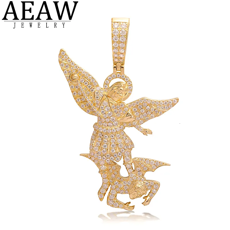 Sautoirs AEAW hiphopjewelry rappeur bijoux pendentif d'angle solide plaqué or blanc s925 argent environ 2 5ctw 230921