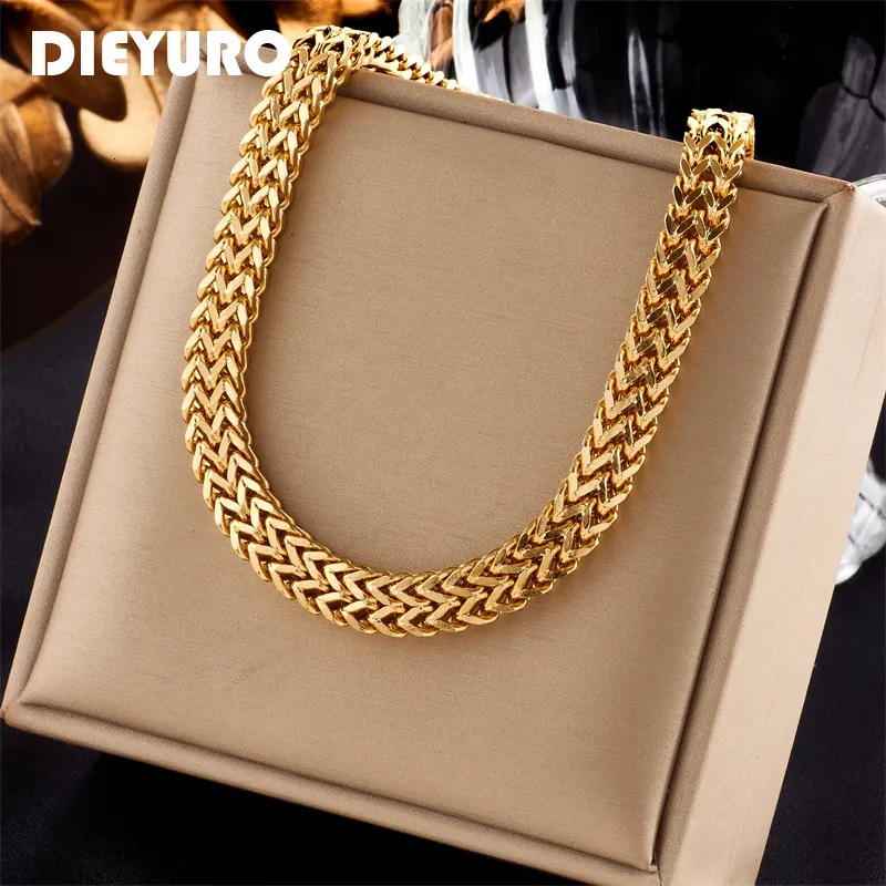 Chokers DIEYURO 316L Stainless Steel Thickened Bold Link Chain Choker Necklace For Women Punk Girls Gold Color Hip Hop Jewelry Gifts 230921