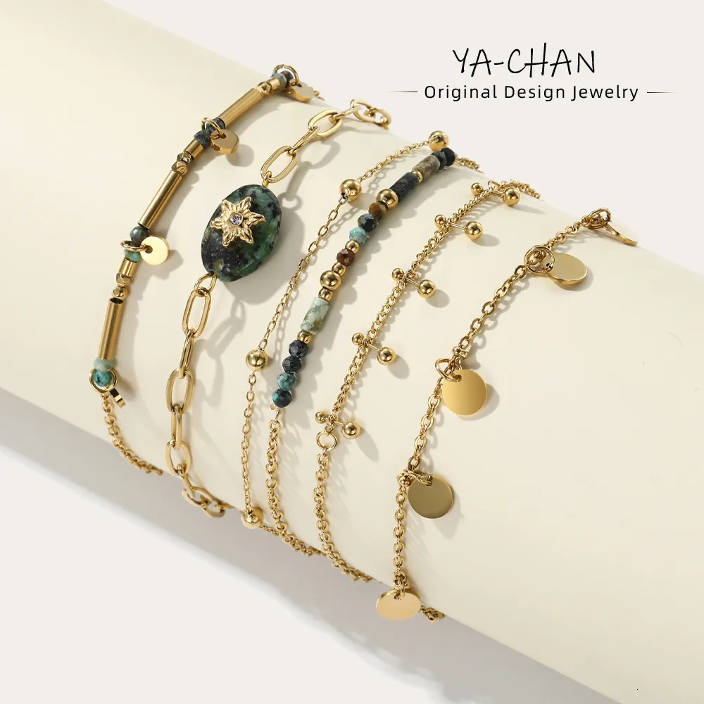 Bracelet YACHAN 18K Or PVD Plaqué Chaîne En Acier Inoxydable Bracelets Pour Femme Charme Africain Turquoise Pierre Naturelle Bijoux À La Mode Cadeau 230922