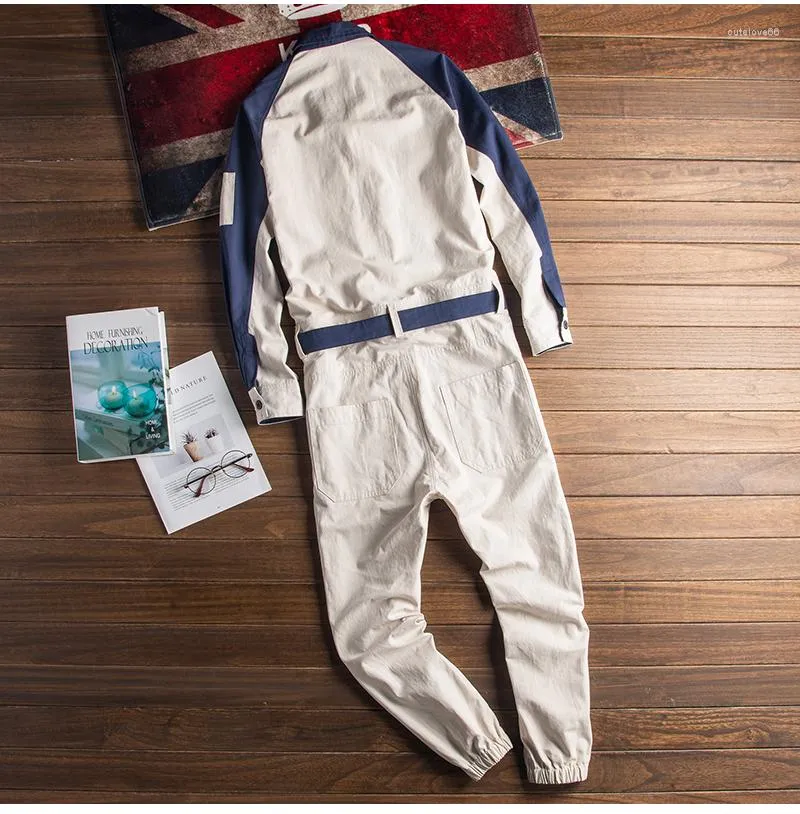 Mens Contrast Color Beige Cotton Joggers Jumpsuit Overalls From Cutelove66 65.45 DHgate.Com