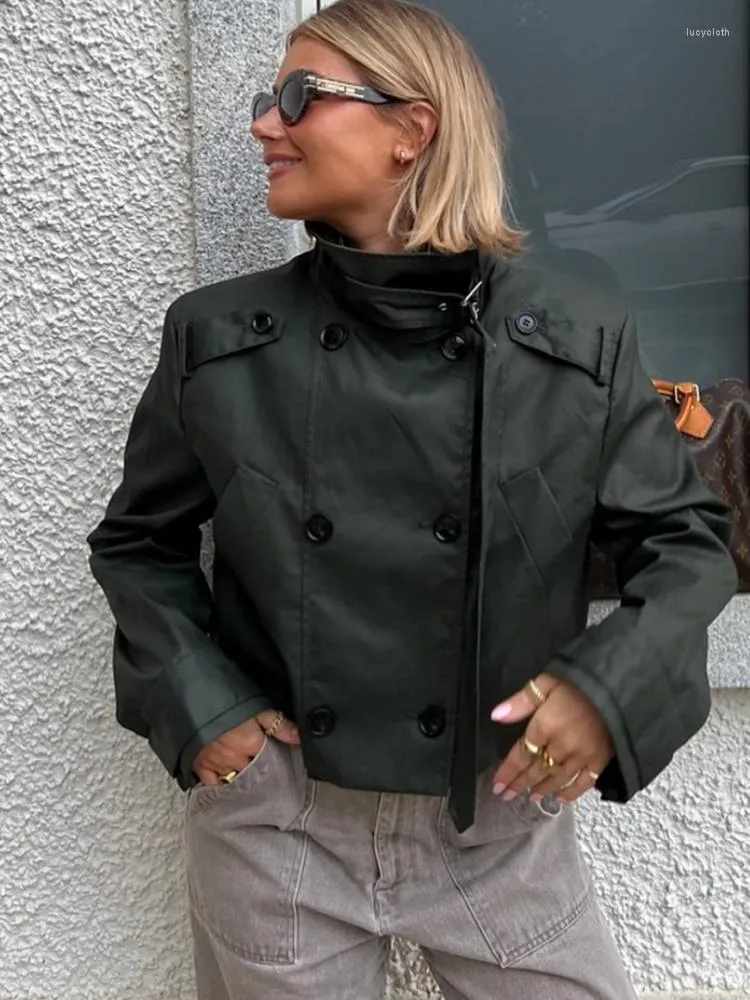 Kadın Ceketleri Siyah Kısa Ceket Kadınlar Sonbahar Kış Kır Çift Kelime Kelime Ceket Gevşek Stand Yaka Sokak Giyim Katı Üstler 2023
