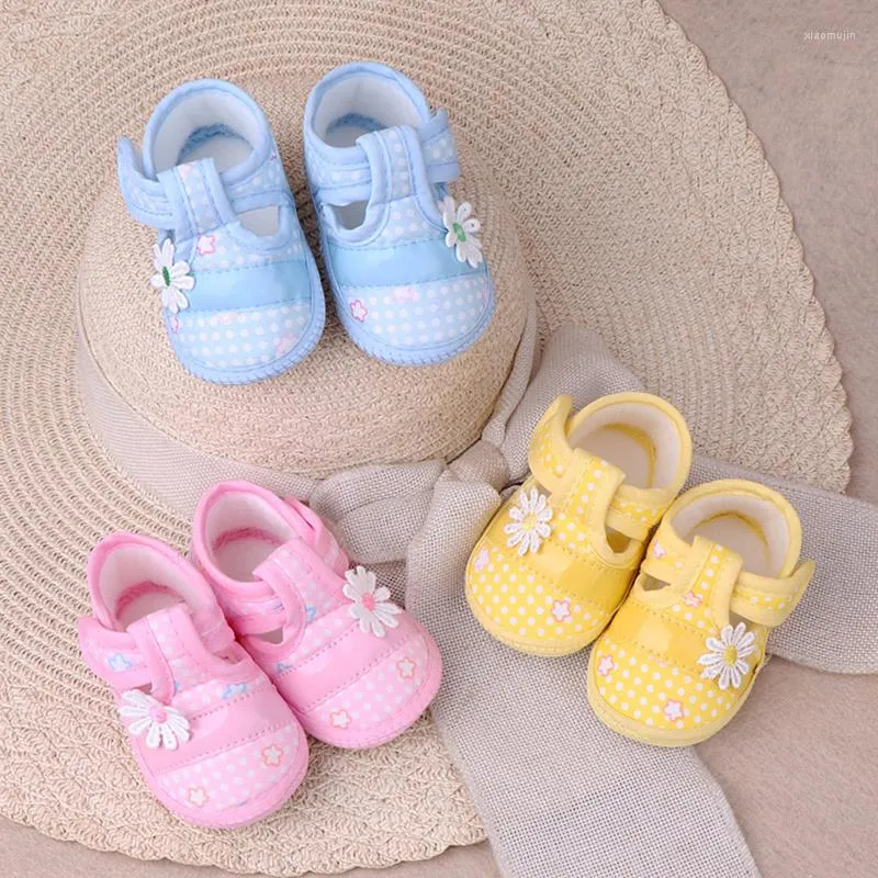 Chaussures de premiers pas antidérapantes pour bébés filles, semelle en coton doux, jolies fleurs, printemps-automne, confort, princesse née