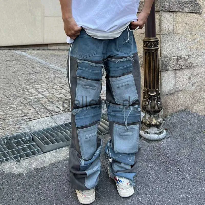 Mens Jeans 2023 Cyber Y2K Streetwear Baggy Stacked Jeans Pants Men