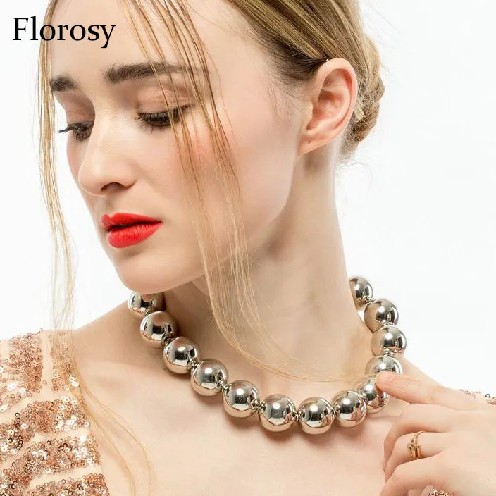 Chokers Sexy Statement Big Bead Ball Choker Necklace for Women Arrival Fashion Chunky Metal Maxi Alloy Necklace for Girls 230921