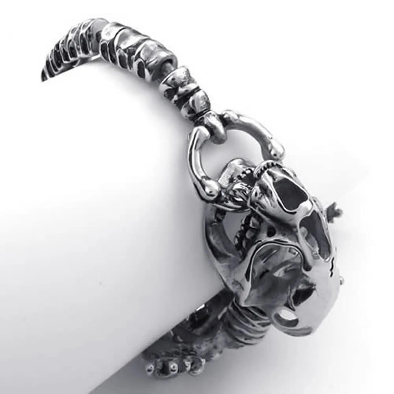 Stainless Steel Dino Skeleton Bangle: Heavy Mens Metal Stainless Steel Dino Skeleton Bangle: Heavy Mens Metal