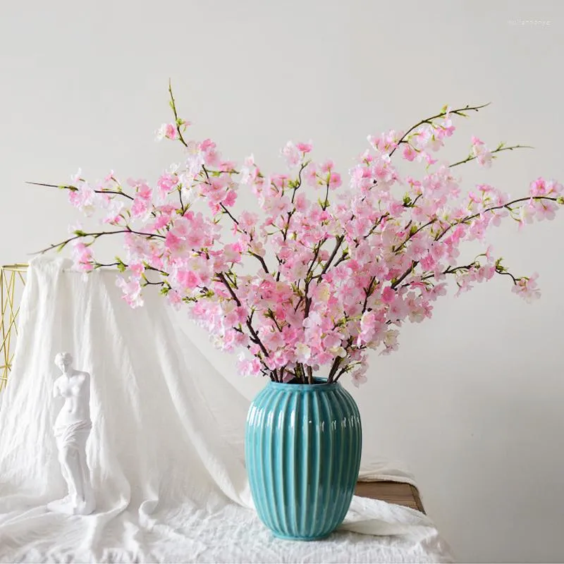 Fleurs décoratives en fleurs de cerisier, longues branches roses, décoration de chambre artificielle, décoration de maison, accessoires Po pour fête de mariage