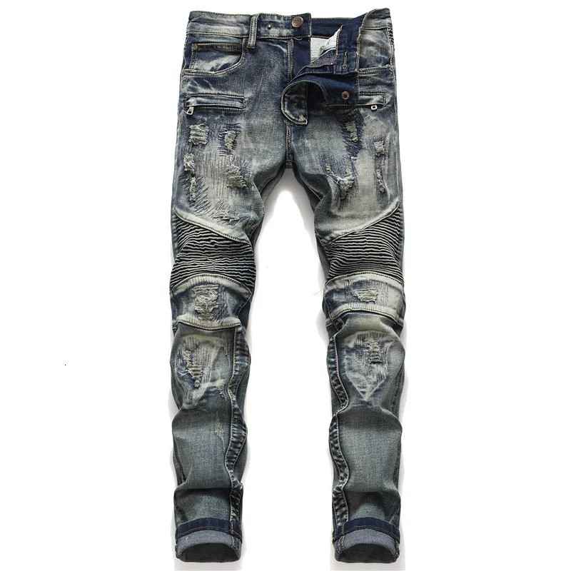 Herren Jeans Biker Skinny Männer Jean Homme Denim Ripped Spijkerbroeken Heren Stretch Hosen Slim Fit Hosen Lokomotive Hip Hop Mode 230922