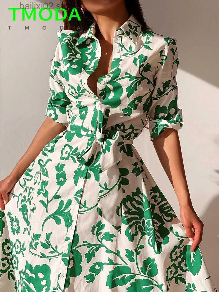 Women Midi Dress Green Floral Print Mid-Calf Length Chiffon Summer Dress  with Belt and Short Sleeves from Dhgate Basic & Casual Dresses - price 11.3