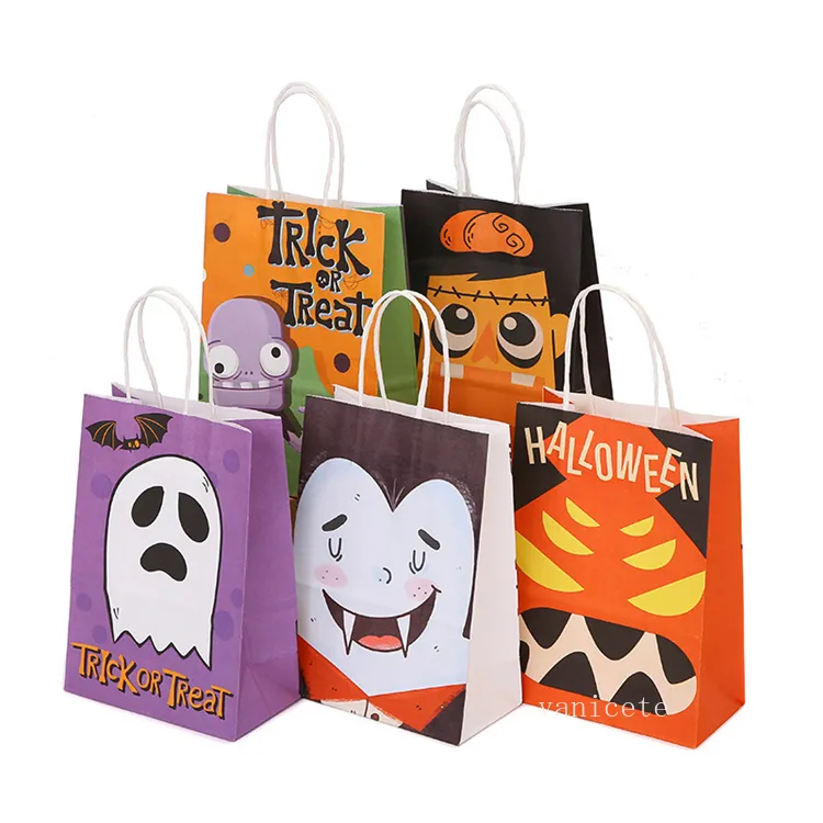 Sacchetti regalo a tema Halloween, sacchetti di carta Kraft per feste borse per caramelle regalo LT552