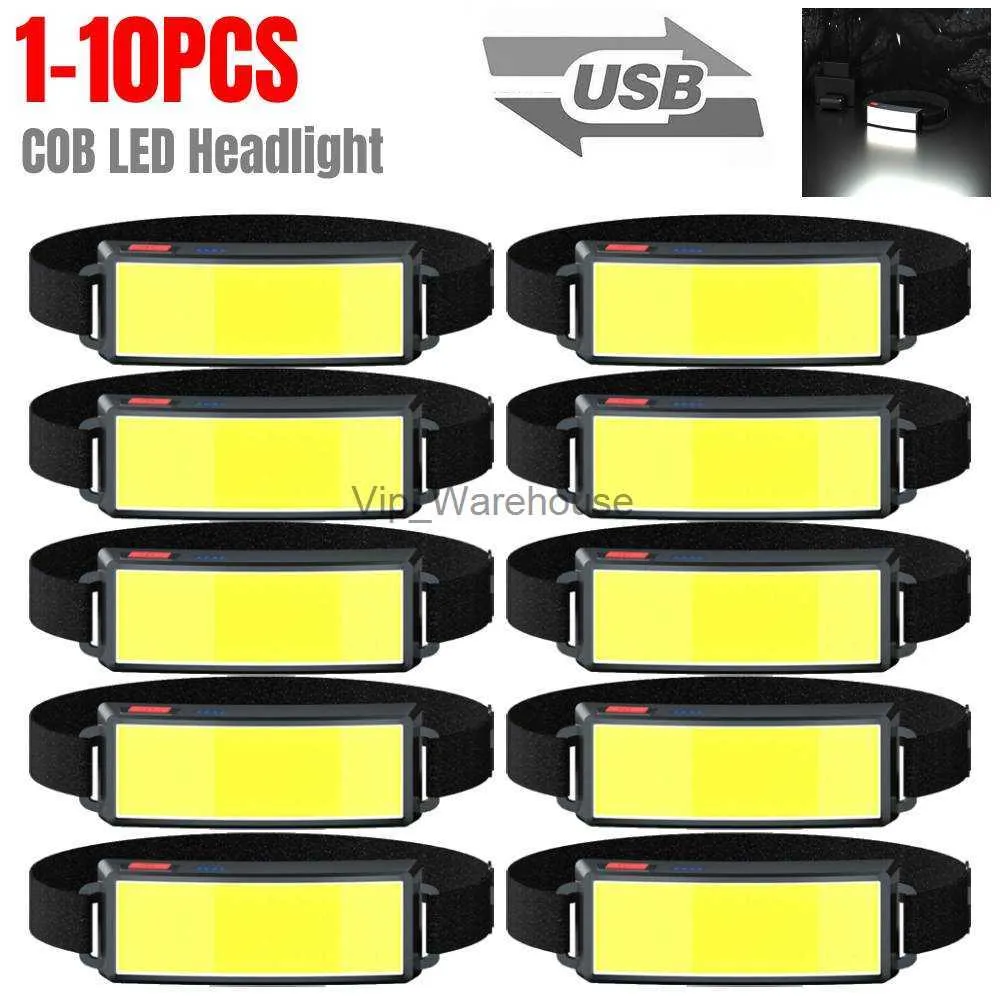 Huvudlampor 1-10 st Portable Cob LED-strålkastare med inbyggd batteri ficklampan USB-laddningsbar huvudlampa utomhus strålkastare camping fackla hkd230922