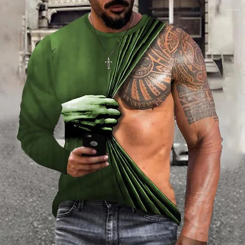 T-shirts pour hommes T-shirt à motif 3D chemise simulée à manches longues col rond pull haut imprimé base décontractée