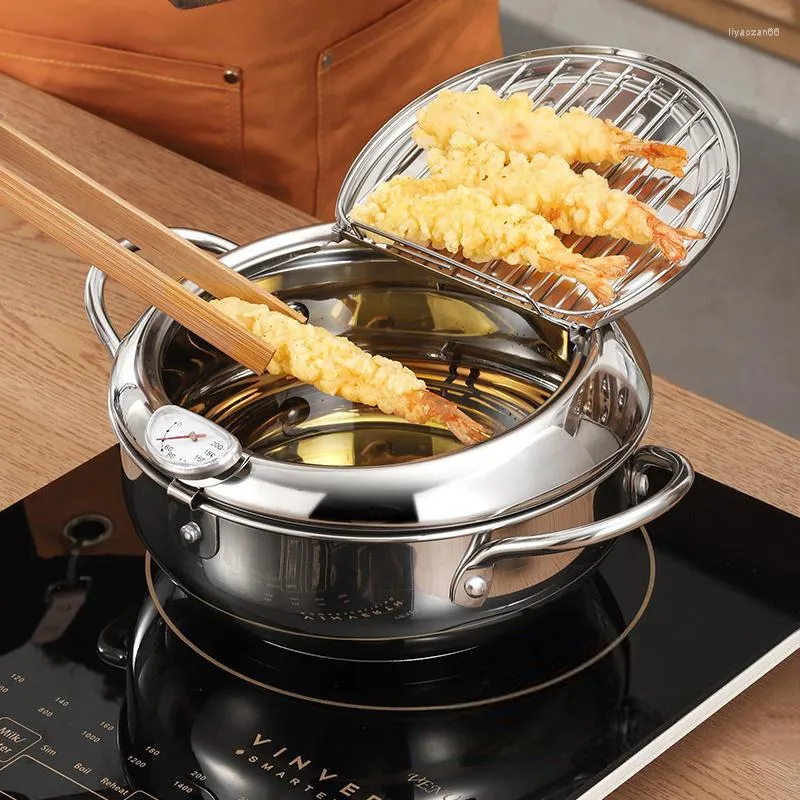 Pans YOMDID Japanese Style Frying Pot Stainless Steel Pan Fryer Temperature Control Tempura Mini Ollas De Cocina Cookware