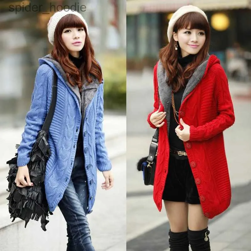 Women s Warm Fleece Lined Wool Blend Cardigan Sweater Coat Long Sleeve Casual Thick Knitted Winter Jacket
