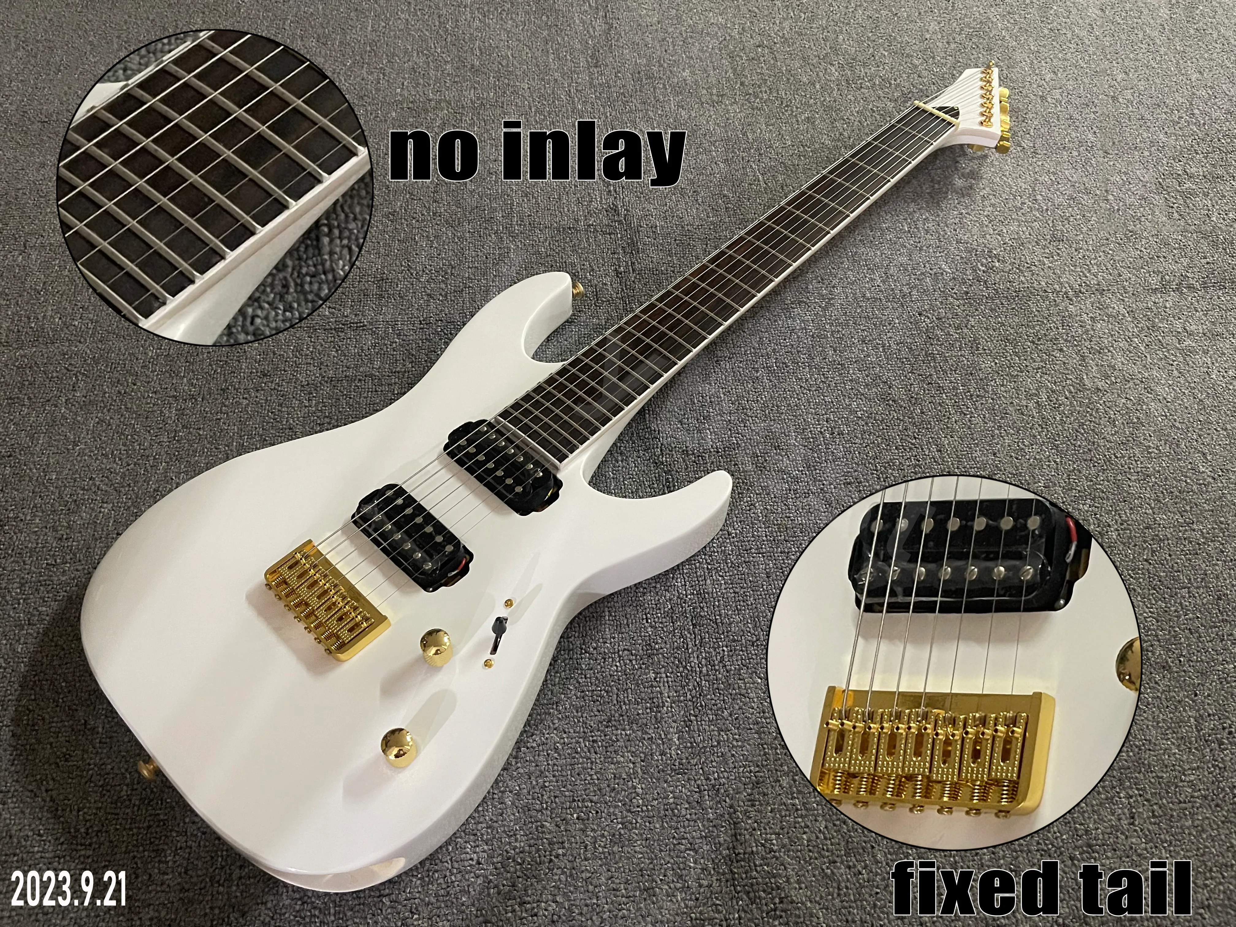 Eelectric guitar 7 strings right hand reversed headstock solid white color gold parts ebony fingerboard no inlay